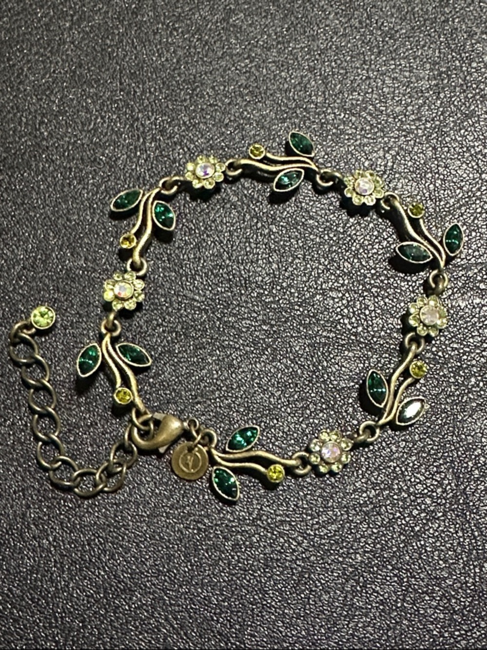 AB Rhinestone Floral Motif Bronze Color Bracelet